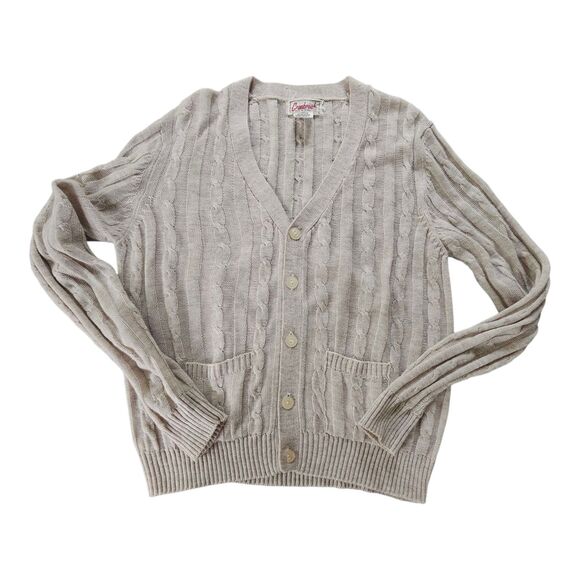 Vintage Cranbrook Mens Cable Knit Cardigan Sweater Size L Oatmeal Beige Grandpa - Picture 1 of 7
